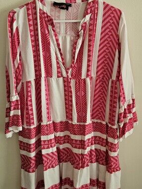 Goodlife Pink and White Beach Cover/Tunic, Coastal, Vacation, Cruise Resort Wear